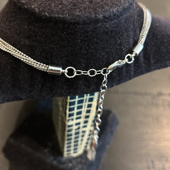 Silver Necklace Signed Dainty Multichain Rhinestone - Picture 4 of 8